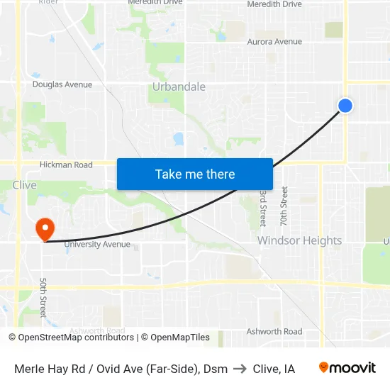 Merle Hay Rd / Ovid Ave (Far-Side), Dsm to Clive, IA map