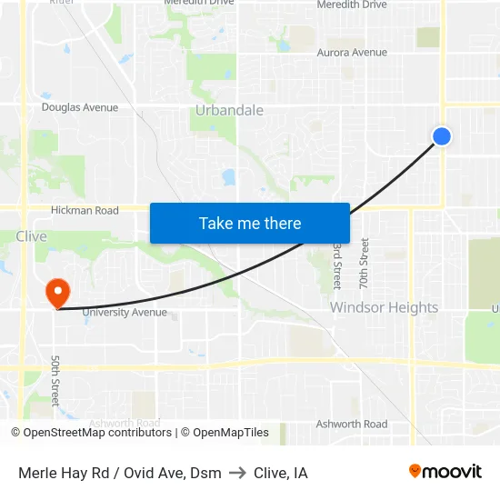 Merle Hay Rd / Ovid Ave, Dsm to Clive, IA map