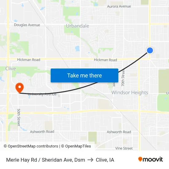 Merle Hay Rd / Sheridan Ave, Dsm to Clive, IA map