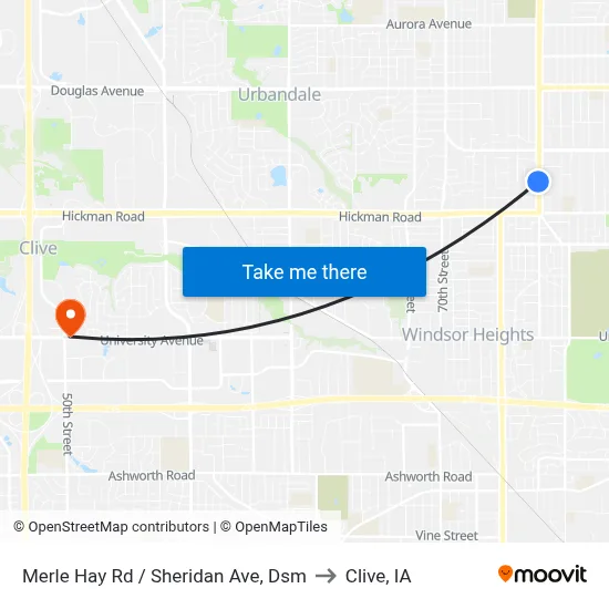 Merle Hay Rd / Sheridan Ave, Dsm to Clive, IA map