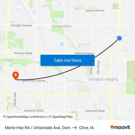 Merle Hay Rd / Urbandale Ave, Dsm to Clive, IA map