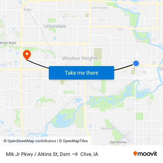 Mlk Jr Pkwy / Atkins St, Dsm to Clive, IA map