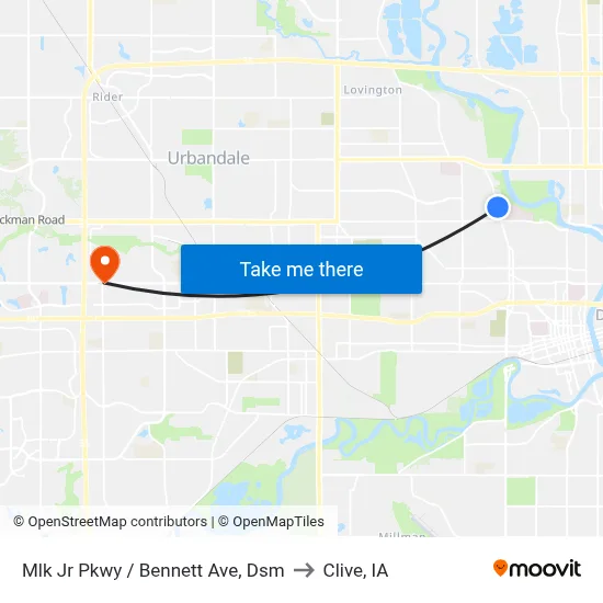 Mlk Jr Pkwy / Bennett Ave, Dsm to Clive, IA map