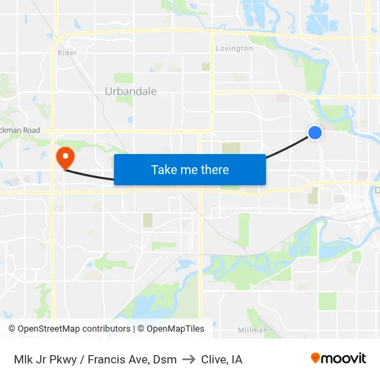 Mlk Jr Pkwy / Francis Ave, Dsm to Clive, IA map