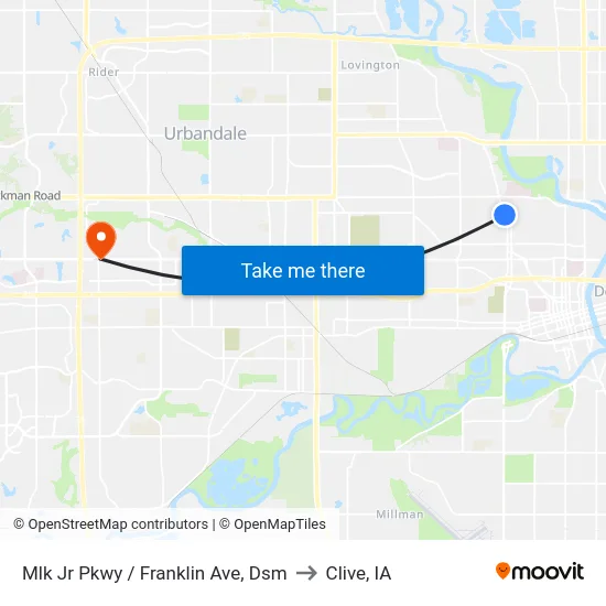 Mlk Jr Pkwy / Franklin Ave, Dsm to Clive, IA map