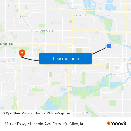 Mlk Jr Pkwy / Lincoln Ave, Dsm to Clive, IA map