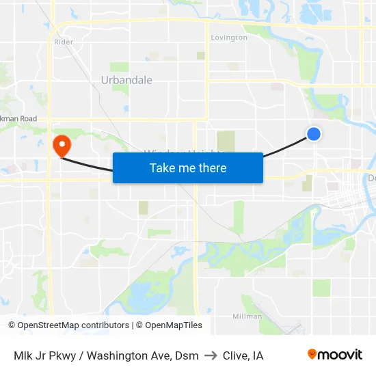 Mlk Jr Pkwy / Washington Ave, Dsm to Clive, IA map