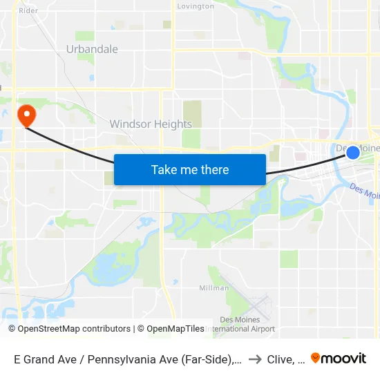 E Grand Ave / Pennsylvania Ave (Far-Side), Dsm to Clive, IA map