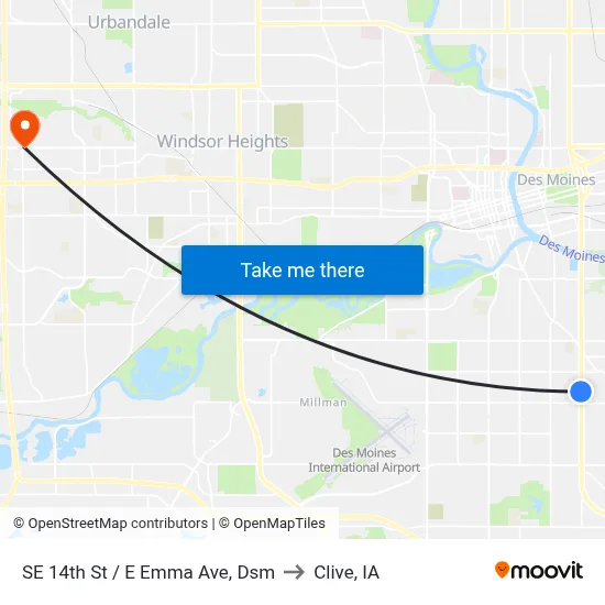 SE 14th St / E Emma Ave, Dsm to Clive, IA map