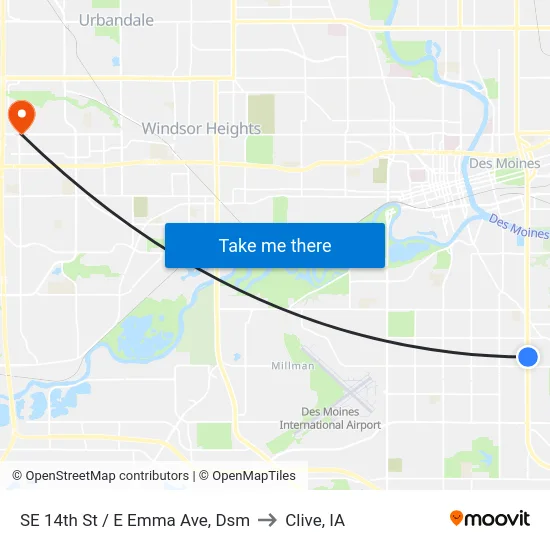 SE 14th St / E Emma Ave, Dsm to Clive, IA map