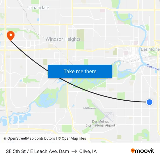 SE 5th St / E Leach Ave, Dsm to Clive, IA map