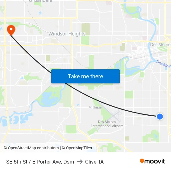 SE 5th St / E Porter Ave, Dsm to Clive, IA map