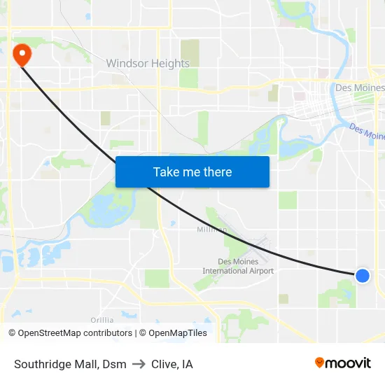 Southridge Mall, Dsm to Clive, IA map