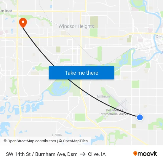 SW 14th St / Burnham Ave, Dsm to Clive, IA map