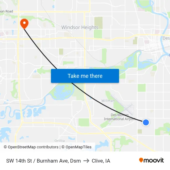 SW 14th St / Burnham Ave, Dsm to Clive, IA map