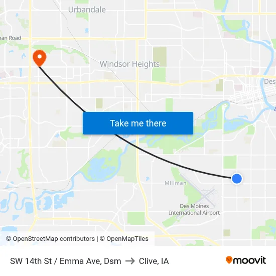 SW 14th St / Emma Ave, Dsm to Clive, IA map