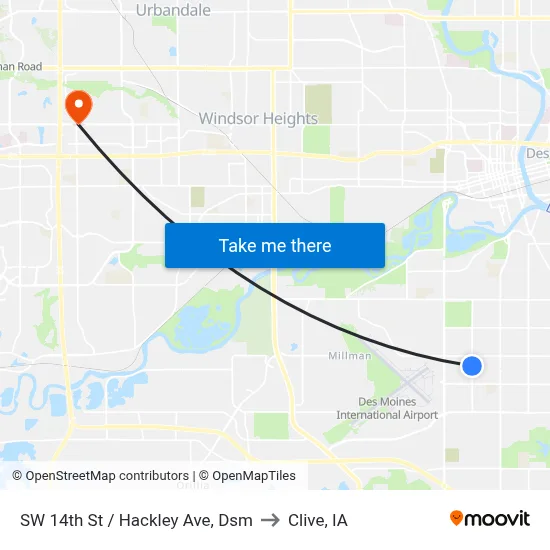 SW 14th St / Hackley Ave, Dsm to Clive, IA map