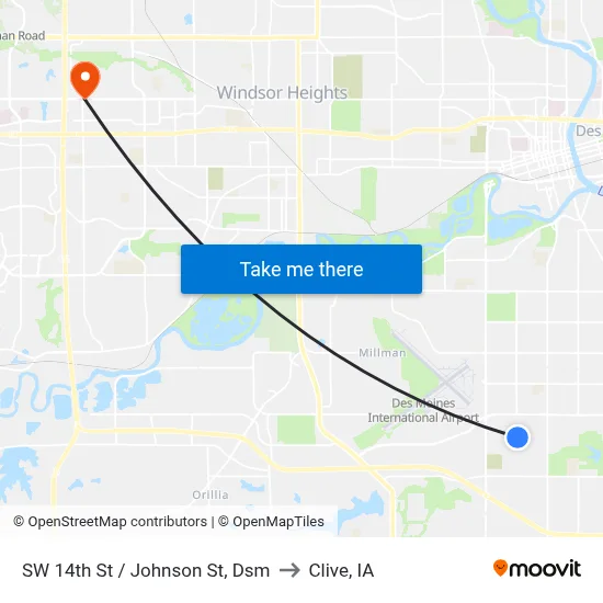 SW 14th St / Johnson St, Dsm to Clive, IA map