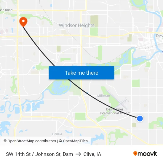 SW 14th St / Johnson St, Dsm to Clive, IA map