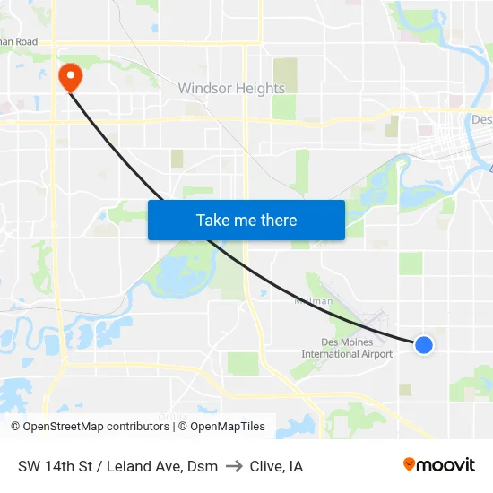 SW 14th St / Leland Ave, Dsm to Clive, IA map