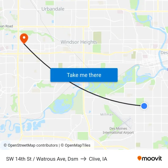 SW 14th St / Watrous Ave, Dsm to Clive, IA map