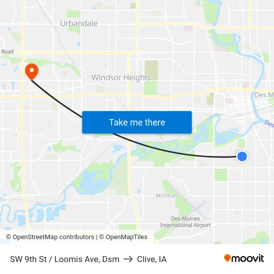 SW 9th St / Loomis Ave, Dsm to Clive, IA map