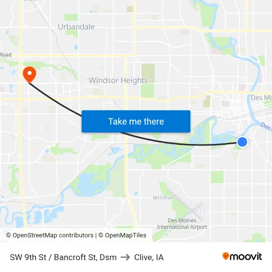 SW 9th St / Bancroft St, Dsm to Clive, IA map