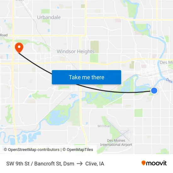 SW 9th St / Bancroft St, Dsm to Clive, IA map