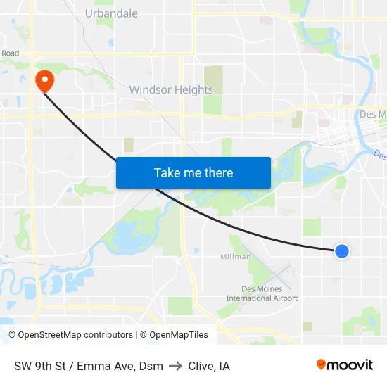 SW 9th St / Emma Ave, Dsm to Clive, IA map