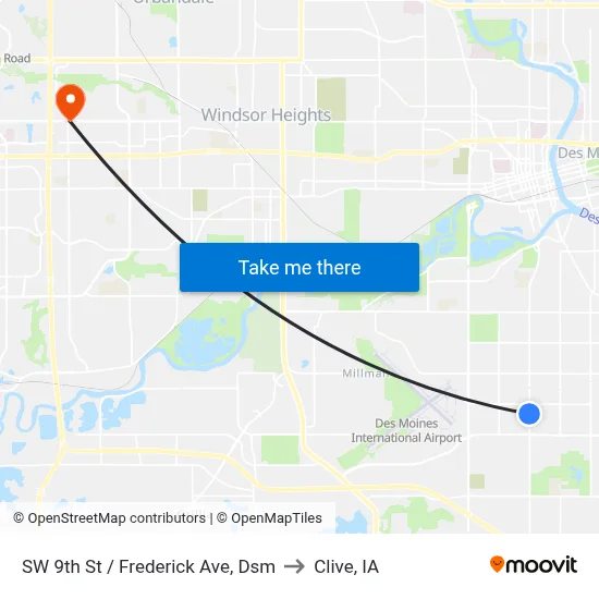 SW 9th St / Frederick Ave, Dsm to Clive, IA map