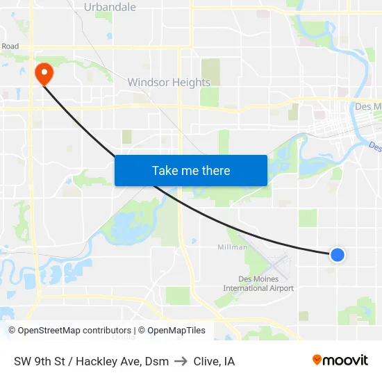 SW 9th St / Hackley Ave, Dsm to Clive, IA map