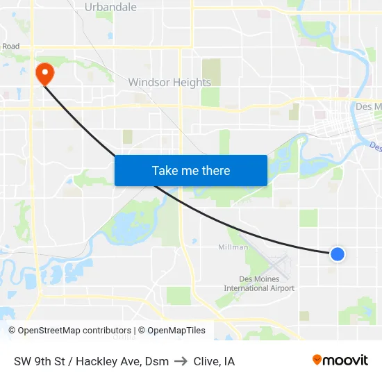 SW 9th St / Hackley Ave, Dsm to Clive, IA map