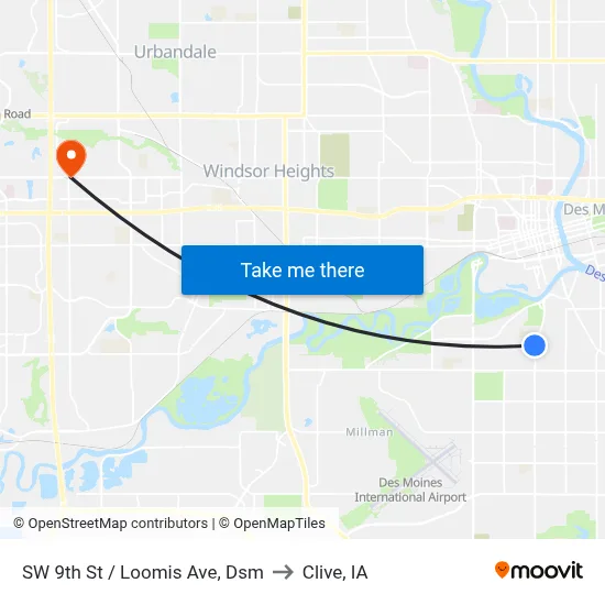 SW 9th St / Loomis Ave, Dsm to Clive, IA map