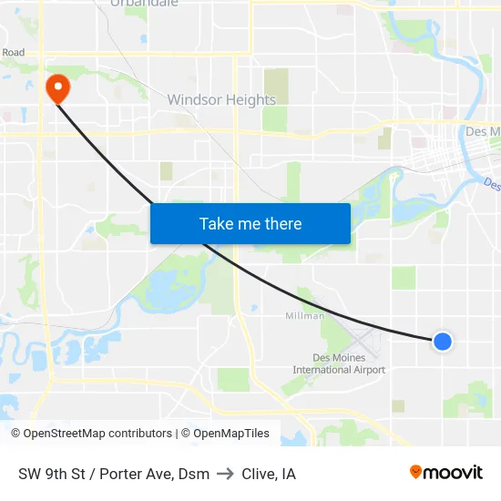 SW 9th St / Porter Ave, Dsm to Clive, IA map