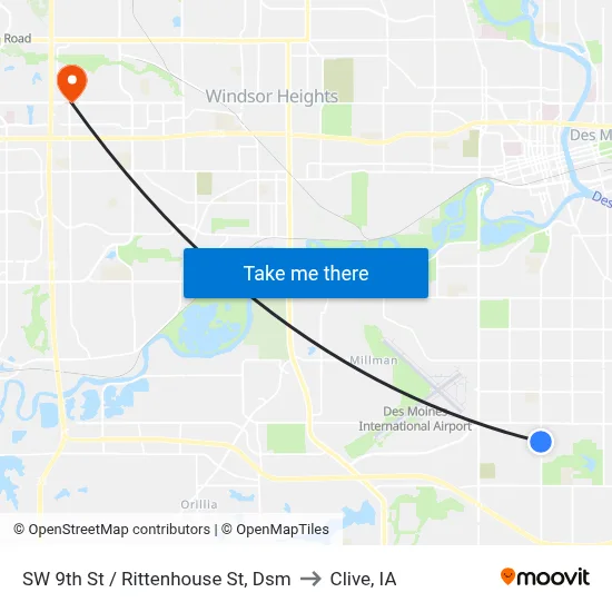 SW 9th St / Rittenhouse St, Dsm to Clive, IA map
