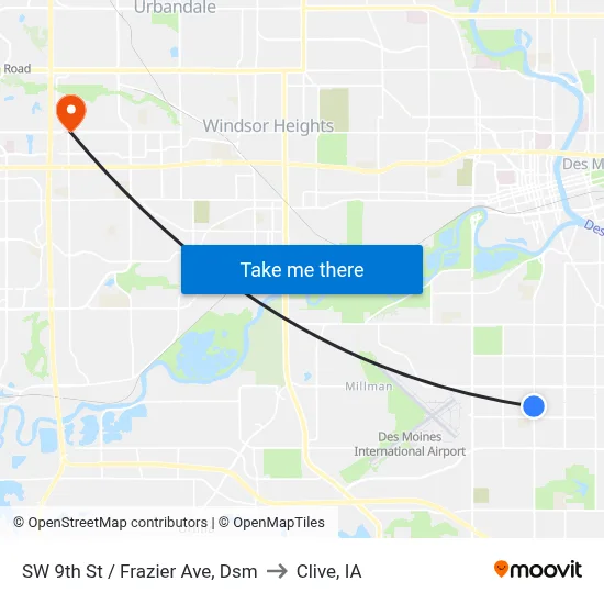 SW 9th St / Frazier Ave, Dsm to Clive, IA map