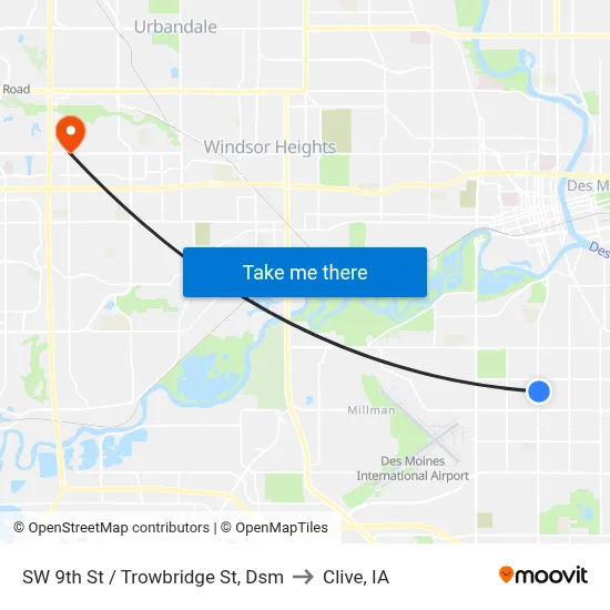 SW 9th St / Trowbridge St, Dsm to Clive, IA map