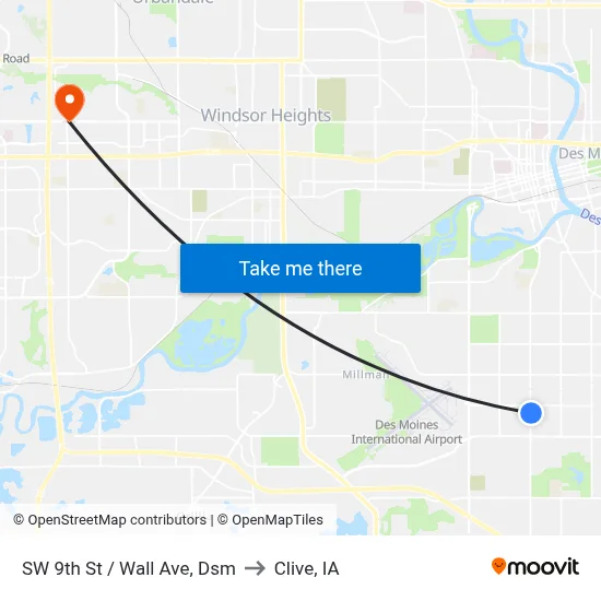 SW 9th St / Wall Ave, Dsm to Clive, IA map