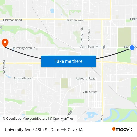 University Ave / 48th St, Dsm to Clive, IA map
