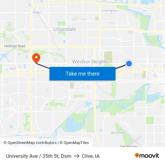 University Ave / 35th St, Dsm to Clive, IA map