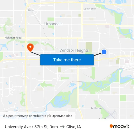 University Ave / 37th St, Dsm to Clive, IA map