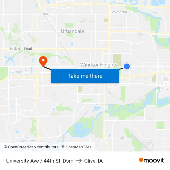 University Ave / 44th St, Dsm to Clive, IA map