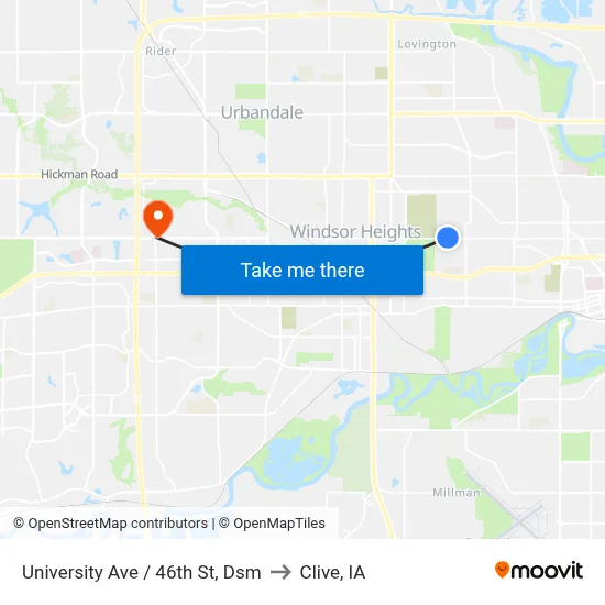 University Ave / 46th St, Dsm to Clive, IA map