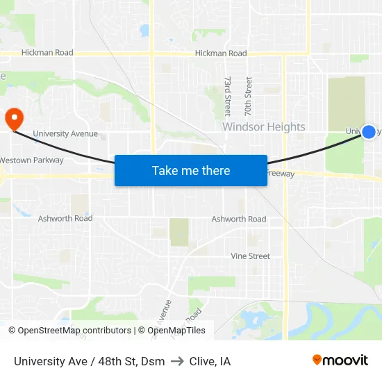 University Ave / 48th St, Dsm to Clive, IA map