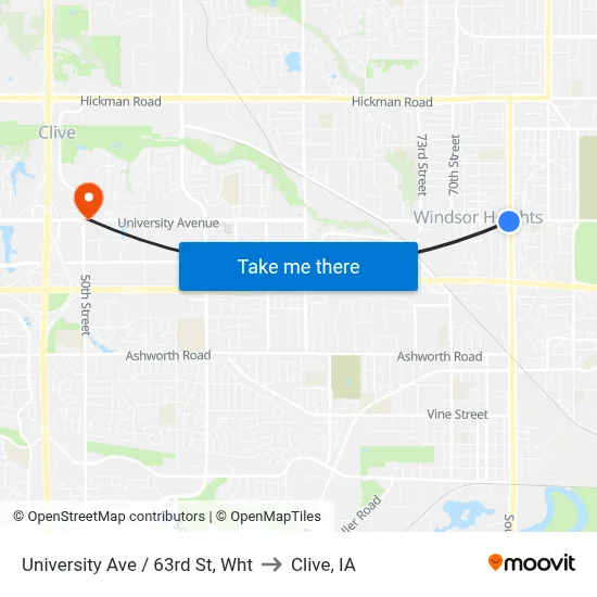 University Ave / 63rd St, Wht to Clive, IA map