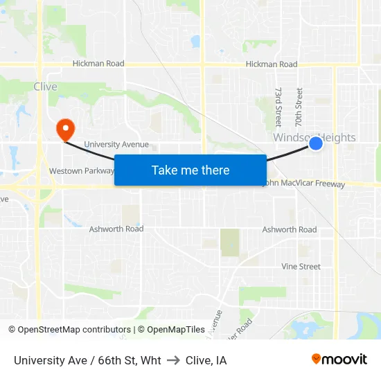 University Ave / 66th St, Wht to Clive, IA map