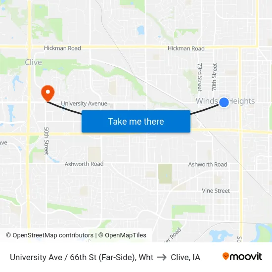 University Ave / 66th St (Far-Side), Wht to Clive, IA map
