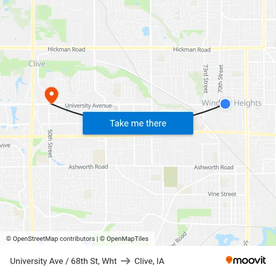 University Ave / 68th St, Wht to Clive, IA map