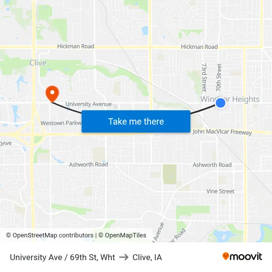 University Ave / 69th St, Wht to Clive, IA map