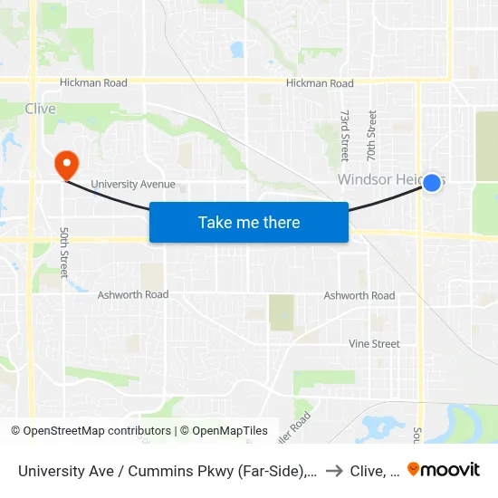 University Ave / Cummins Pkwy (Far-Side), Dsm to Clive, IA map